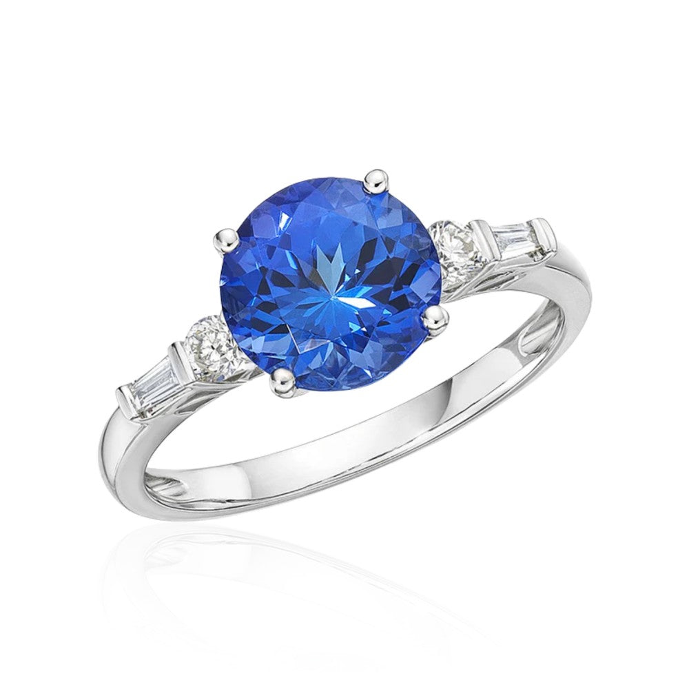 Tiffany Style Tanzanite & Diamond Ring