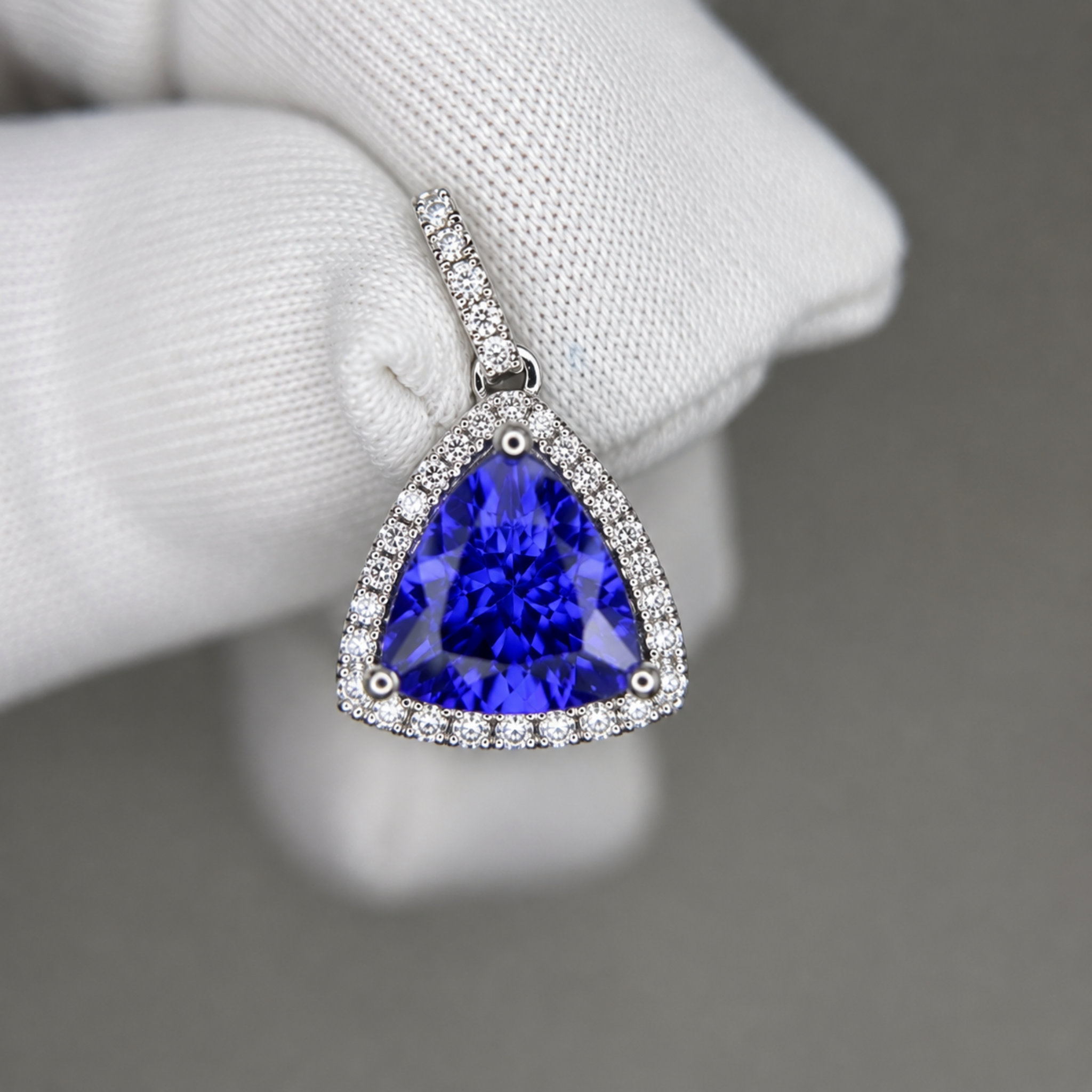 1.50 Ct Trillion Cut Tanzanite Pendant With Diamond Halo - Made to Order