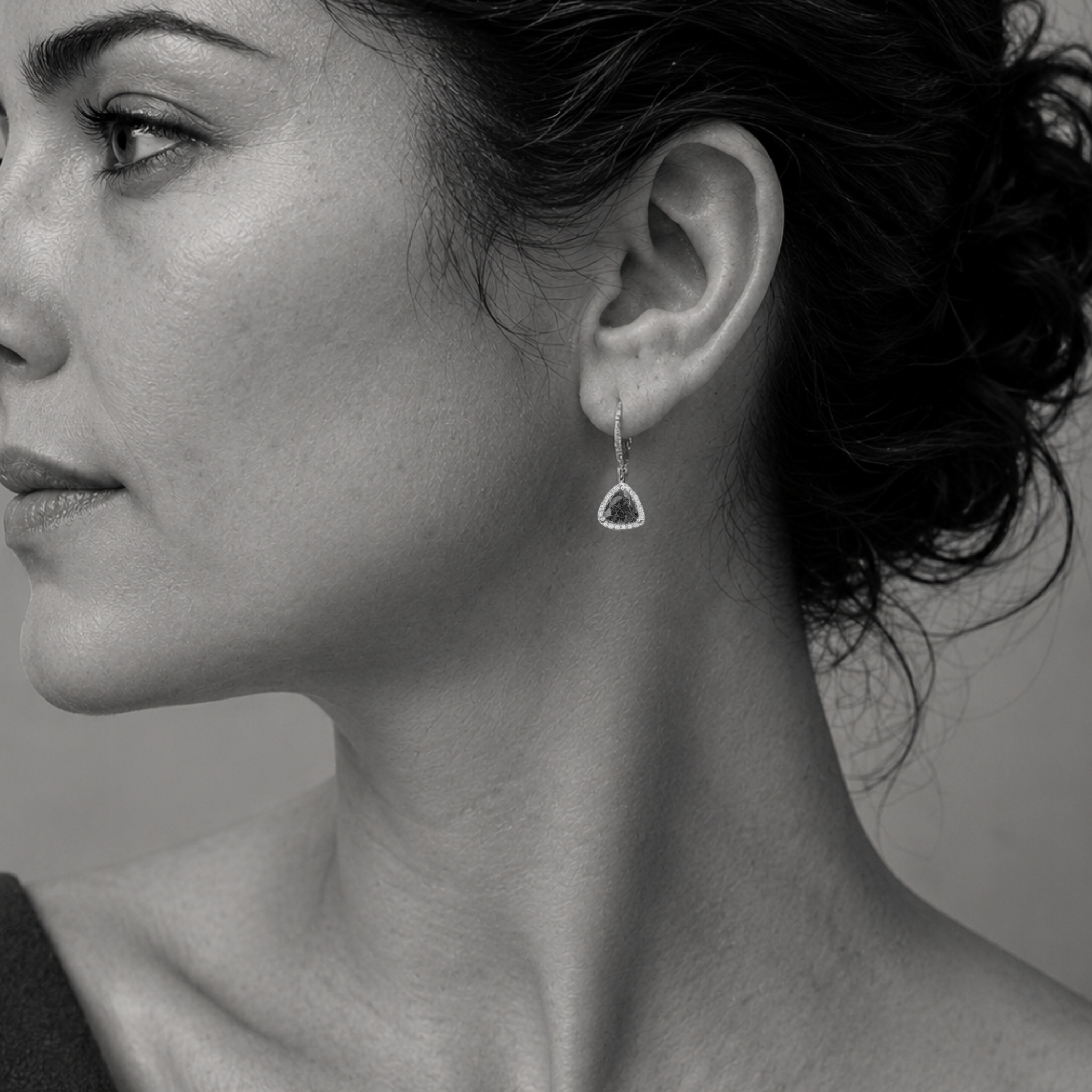 Trillion Cut Tanzanite & Diamond Halo Dangle Earrings - Made to Order