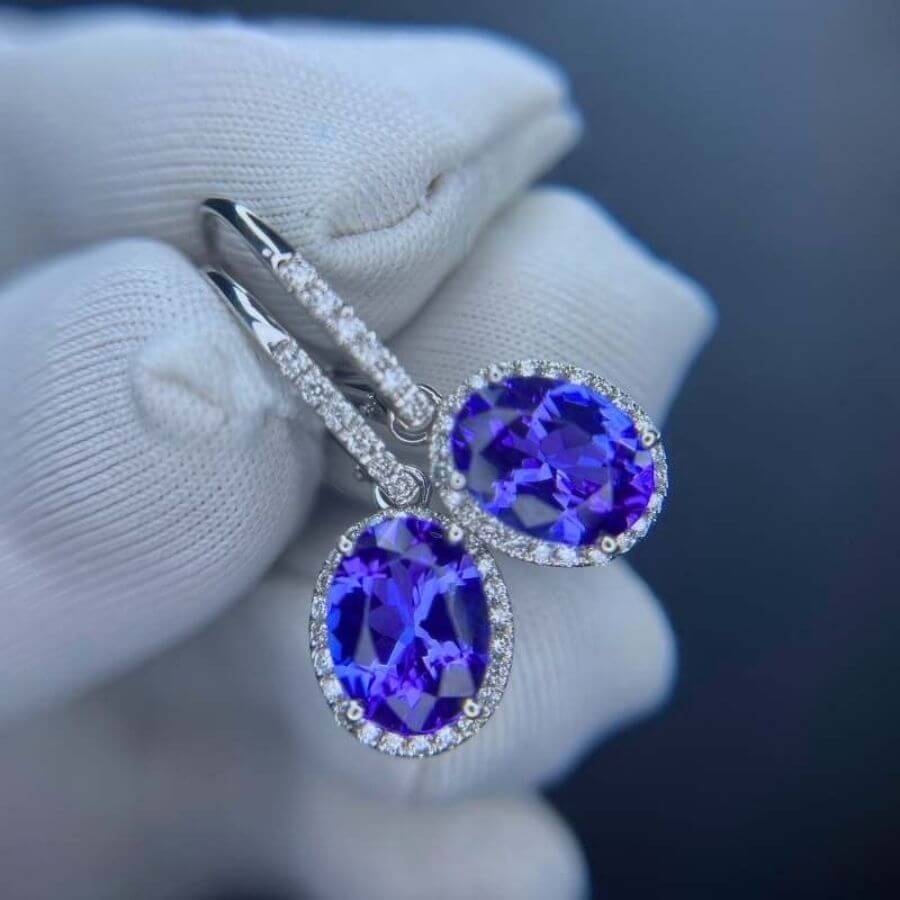 4.00 Ct Tanzanite & Diamond Halo Drop Earrings