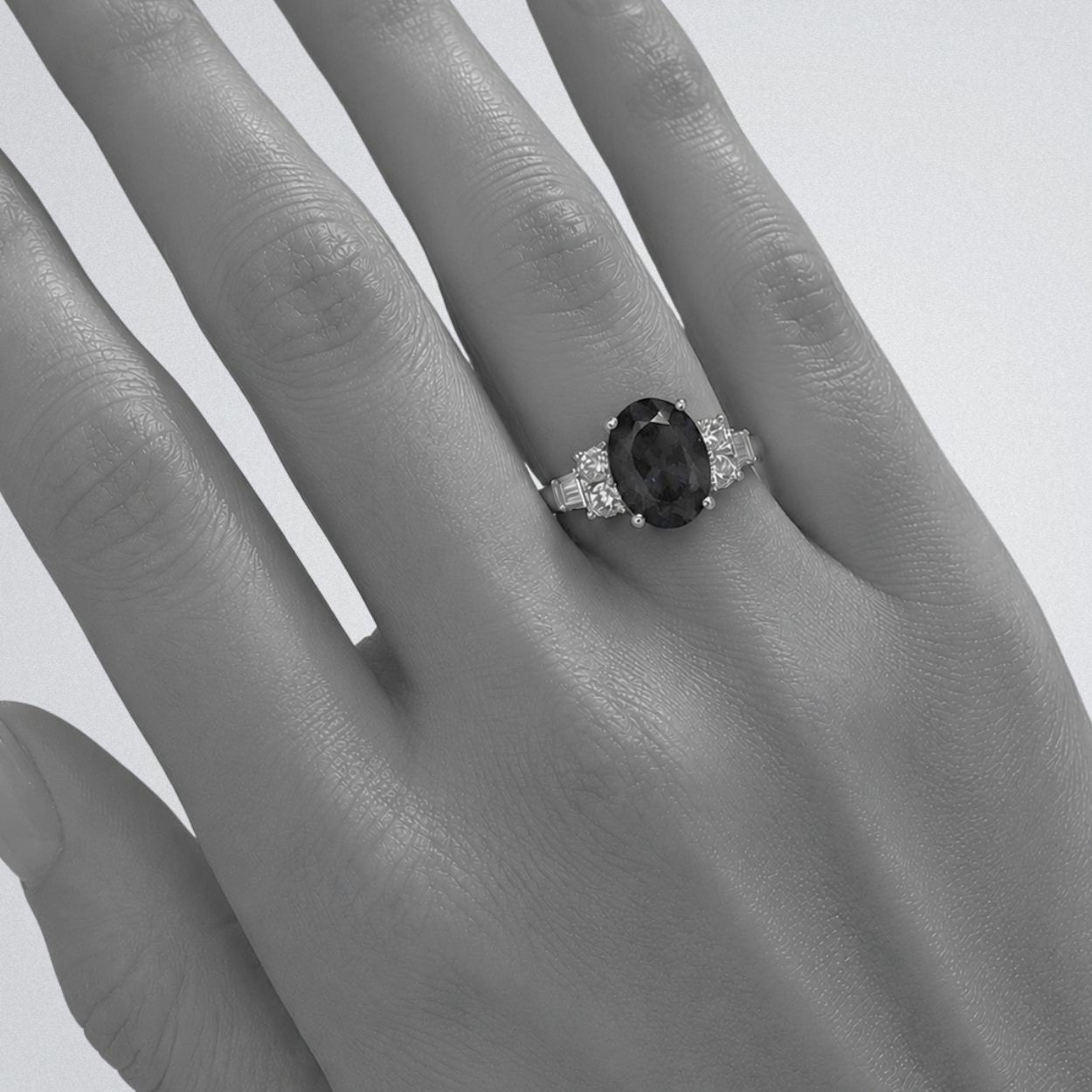 "Balmoral" Oval Tanzanite & Baguette Diamond Engagement Ring - Made to Order