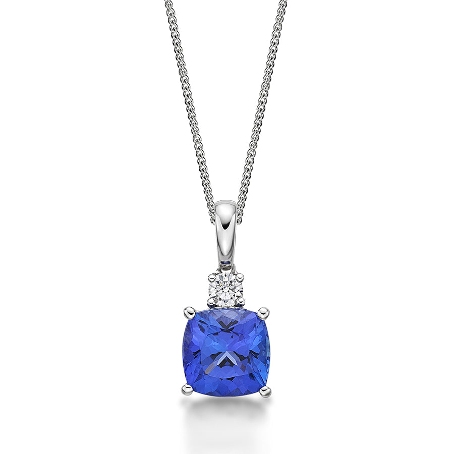 2.26 Ct Cushion Cut Tanzanite & Diamond Pendant