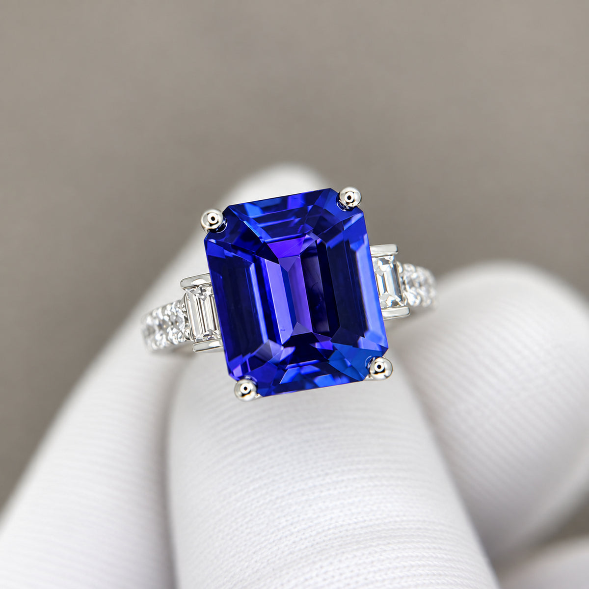Emerald Cut Tanzanite Art Deco Ring & Baguette Diamonds