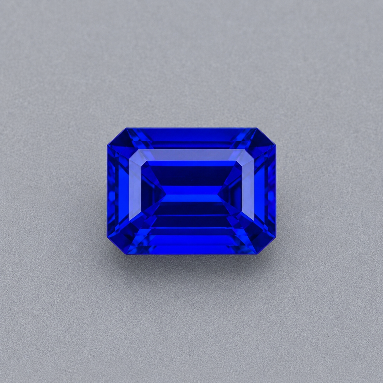Emerald-cut tanzanite gemstone with vivid royal blue colour