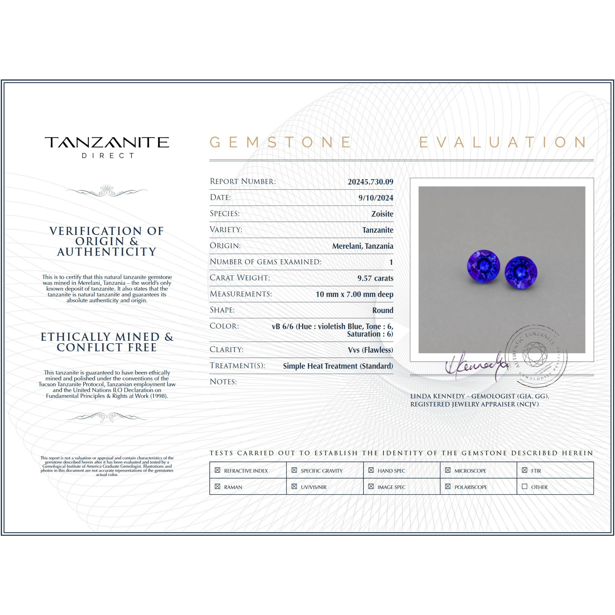 Exceptional 10 mm Matching Round Tanzanite Pair – Rare & Top Color