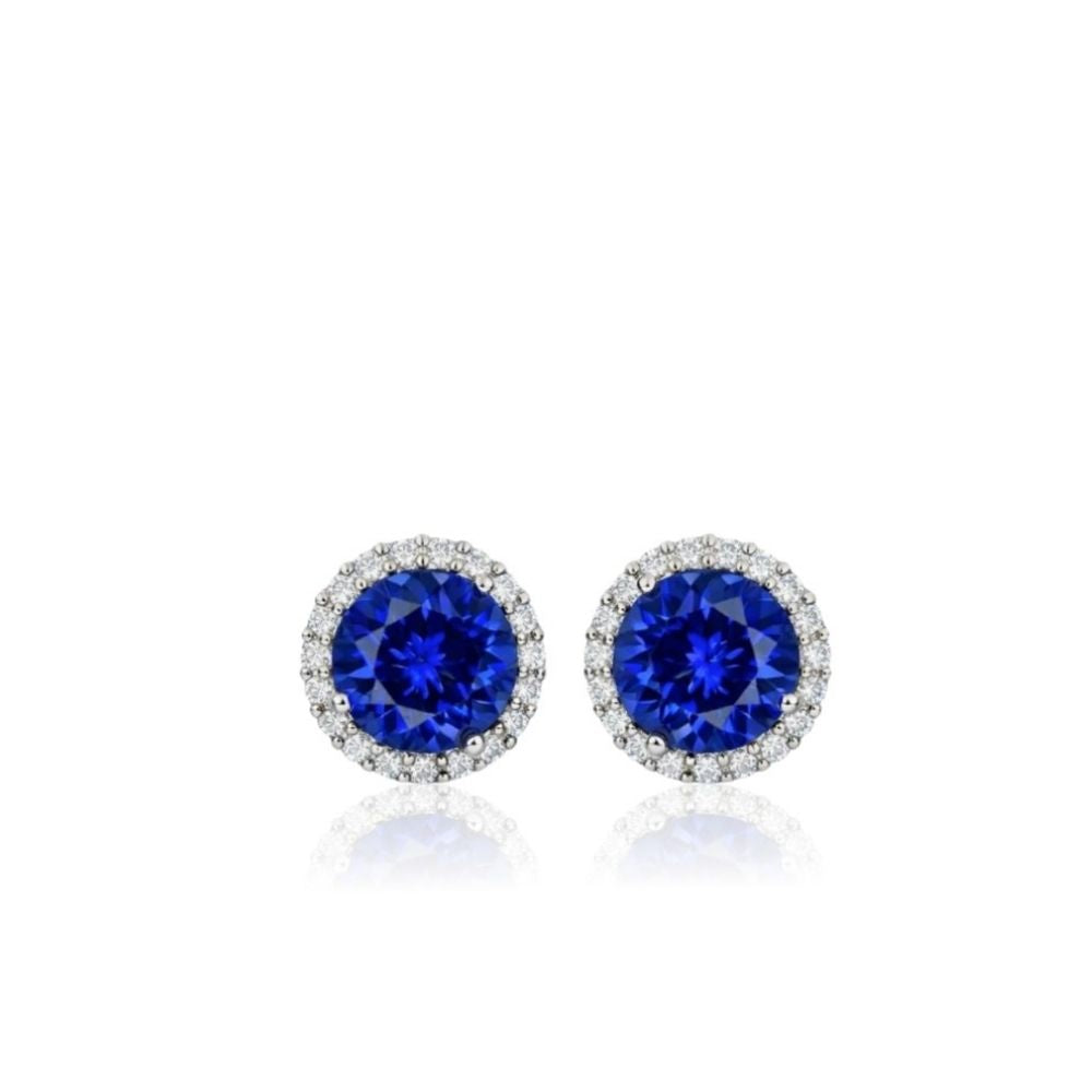 Exceptional Tanzanite (+5 Carat) and Diamond Halo Stud Earrings – 18ct White Gold