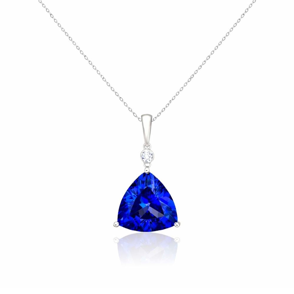 Exceptional Trillion Cut Tanzanite & Diamond Pendant White Gold