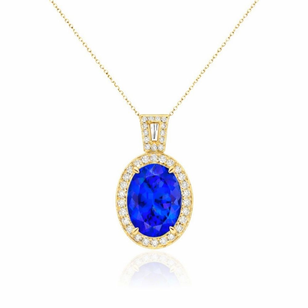 Made to Order  : Yellow Gold Exceptional 5.00 Ct Tanzanite & Baguette Diamond Necklace