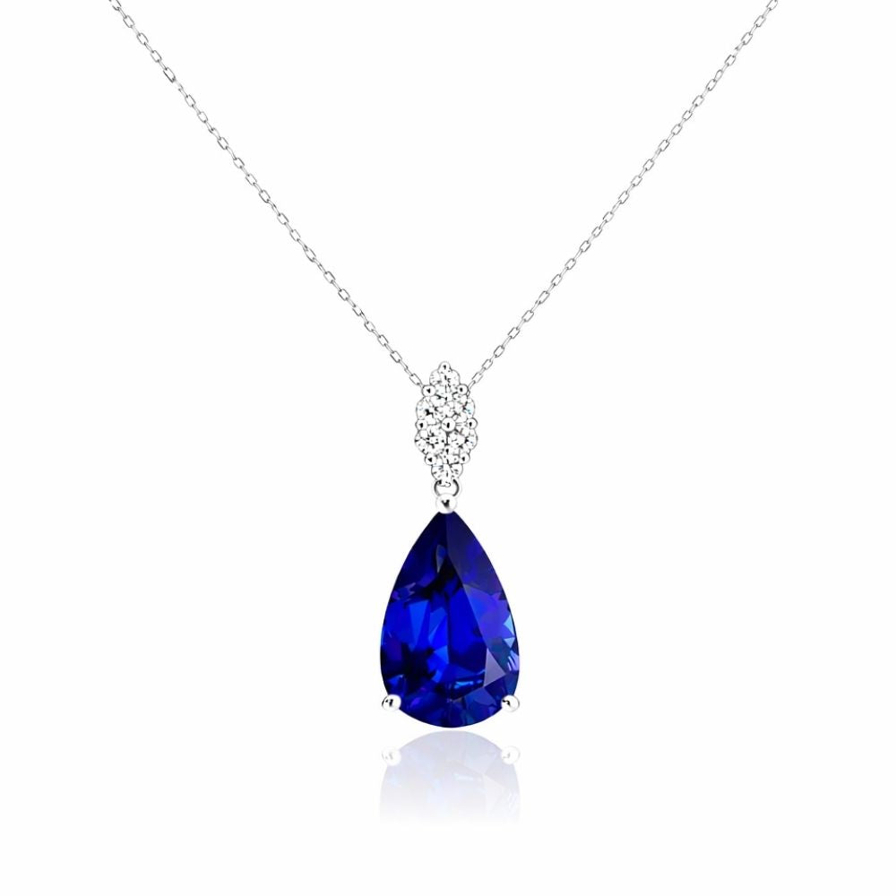 " Night Sky" Pear Tanzanite Diamond Drop Necklace in White Gold