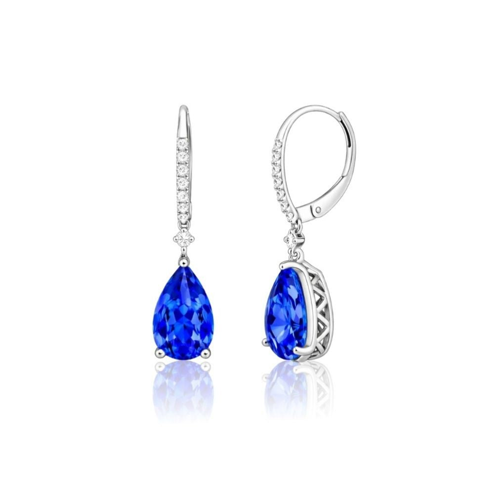 Pear-Shaped Tanzanite & Diamond Drop Earrings in White Gold