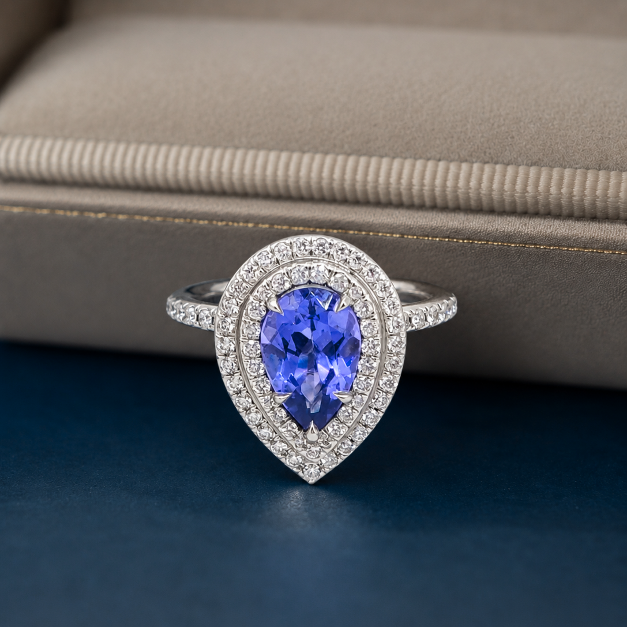 Pear-Shaped Tanzanite Double Halo Diamond Ring