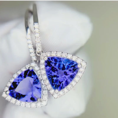 Tanzanite_Triangle_Trillion_Cut_Diamond_Drop_Earrings AA grade 