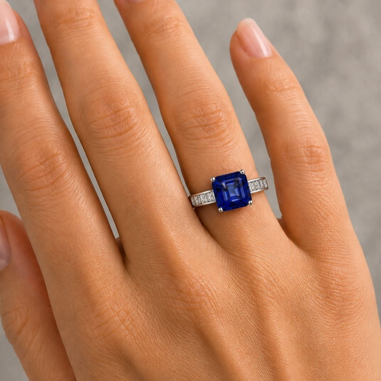 Princess Cut Tanzanite & Diamond Ring - Made to Order
