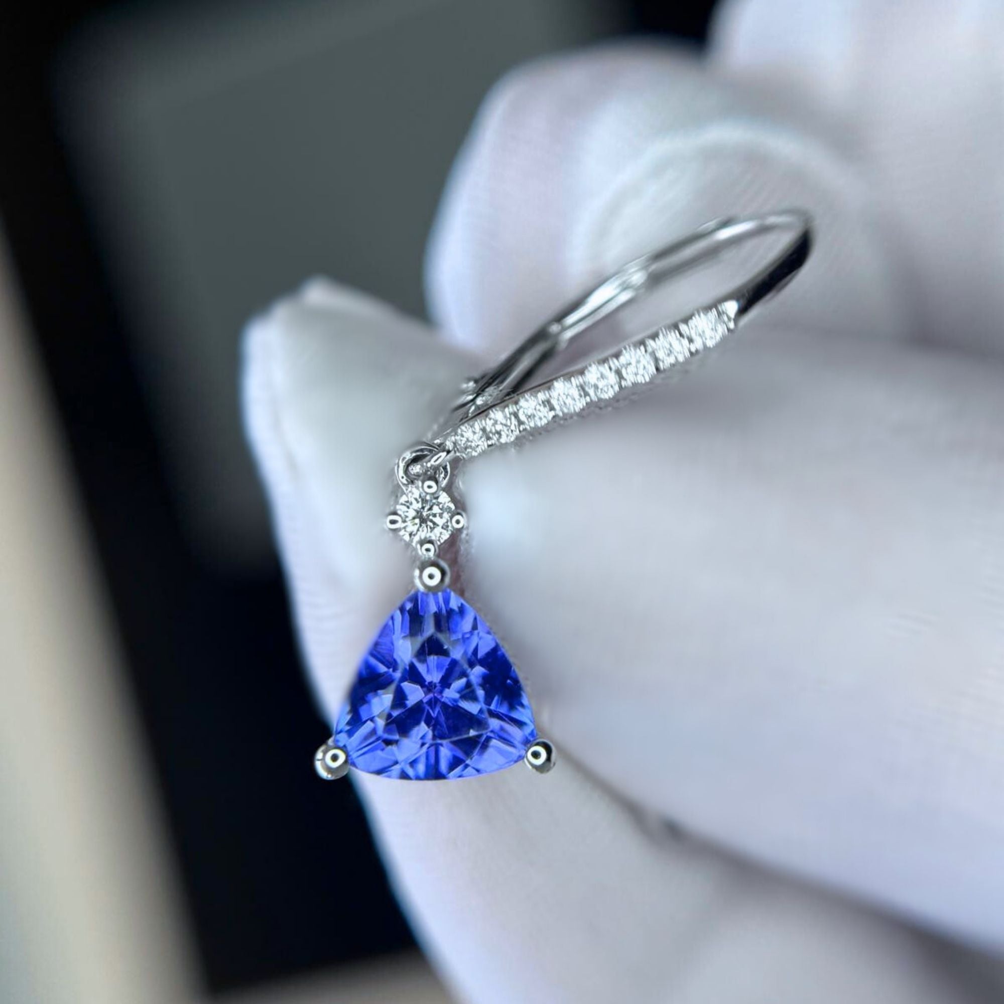 Tanzanite Trillion Cut  & Diamond Earrings