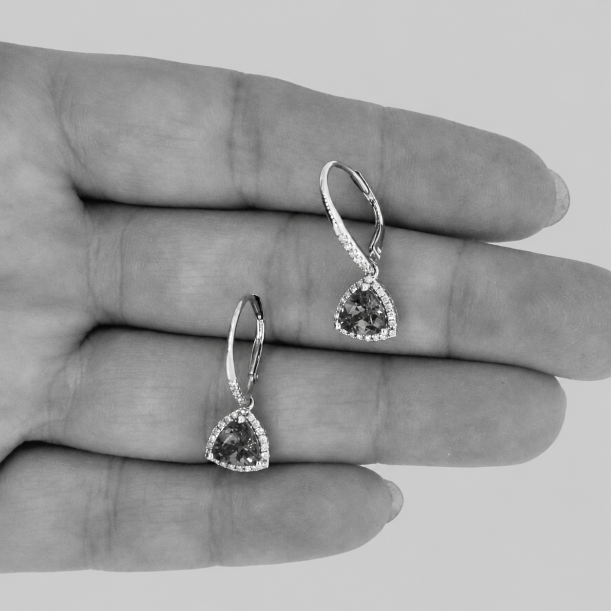 Trillion Cut Tanzanite & Diamond Halo Dangle Earrings - Made to Order