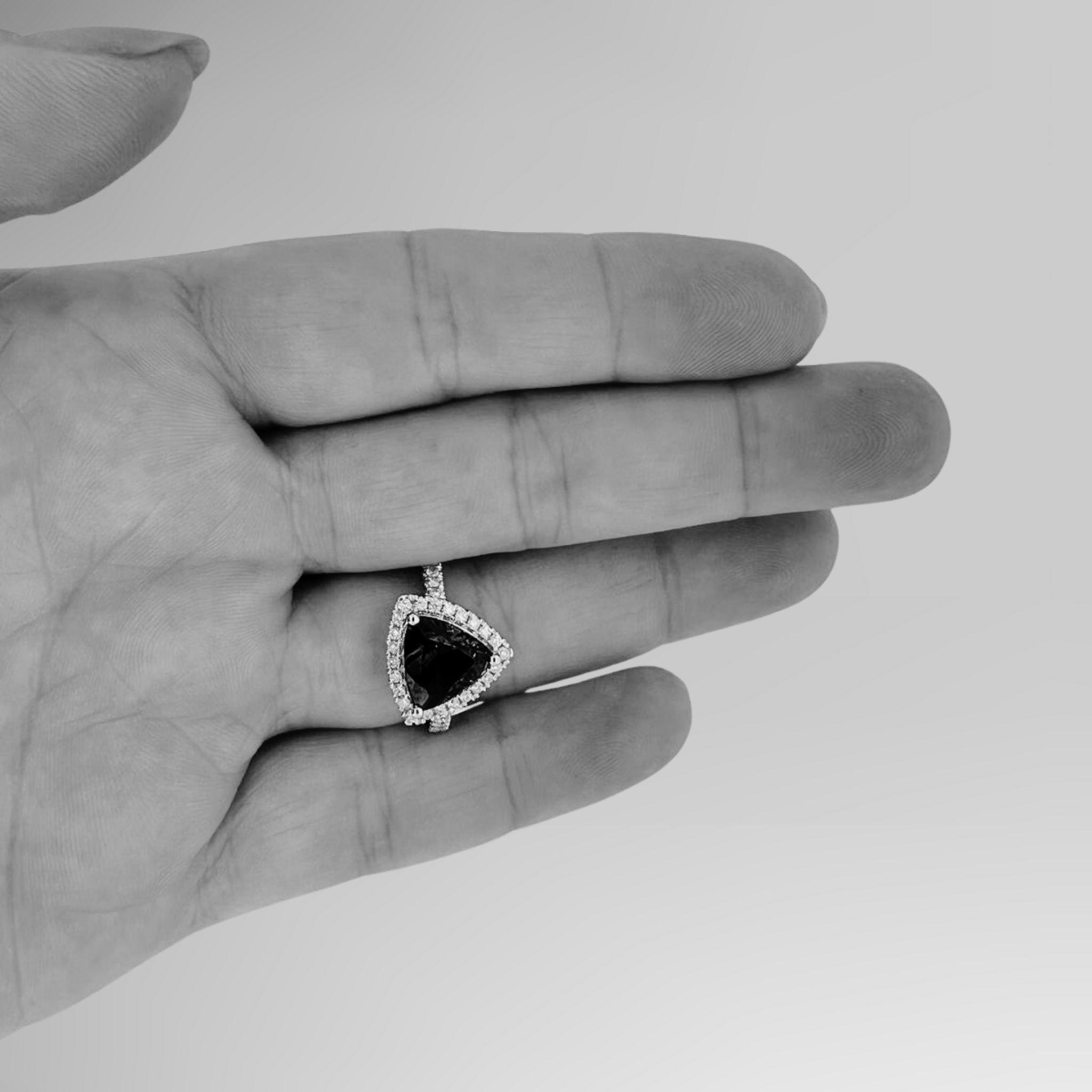 2.72 Ct Trillion Cut Tanzanite Ring with Diamond Halo & Band - Made to Order