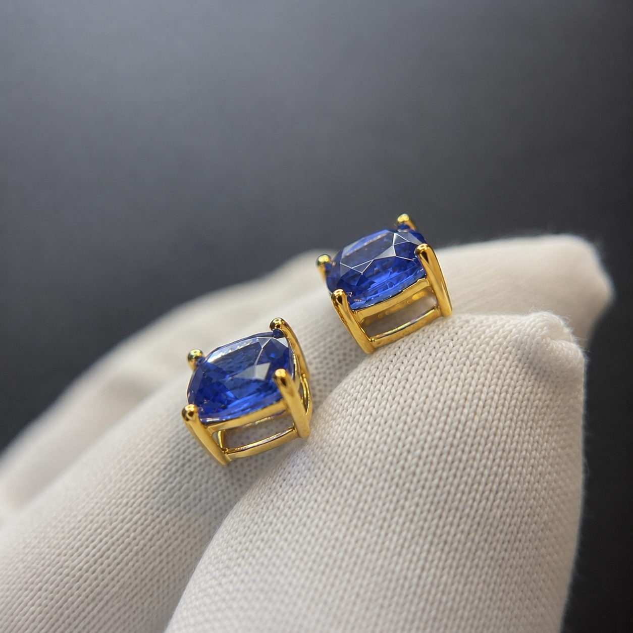 Cushion Cut Tanzanite Stud Earrings Yellow Gold - MADE TO ORDER